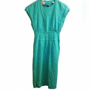 Vintage 70/80's Albert Nipon  Size 2 Turquoise Open‎ Back Linen Blend Dress